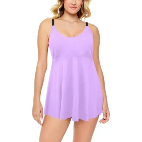 mauve print dress shirt Chest Pleat Swim Dress (Model S31)