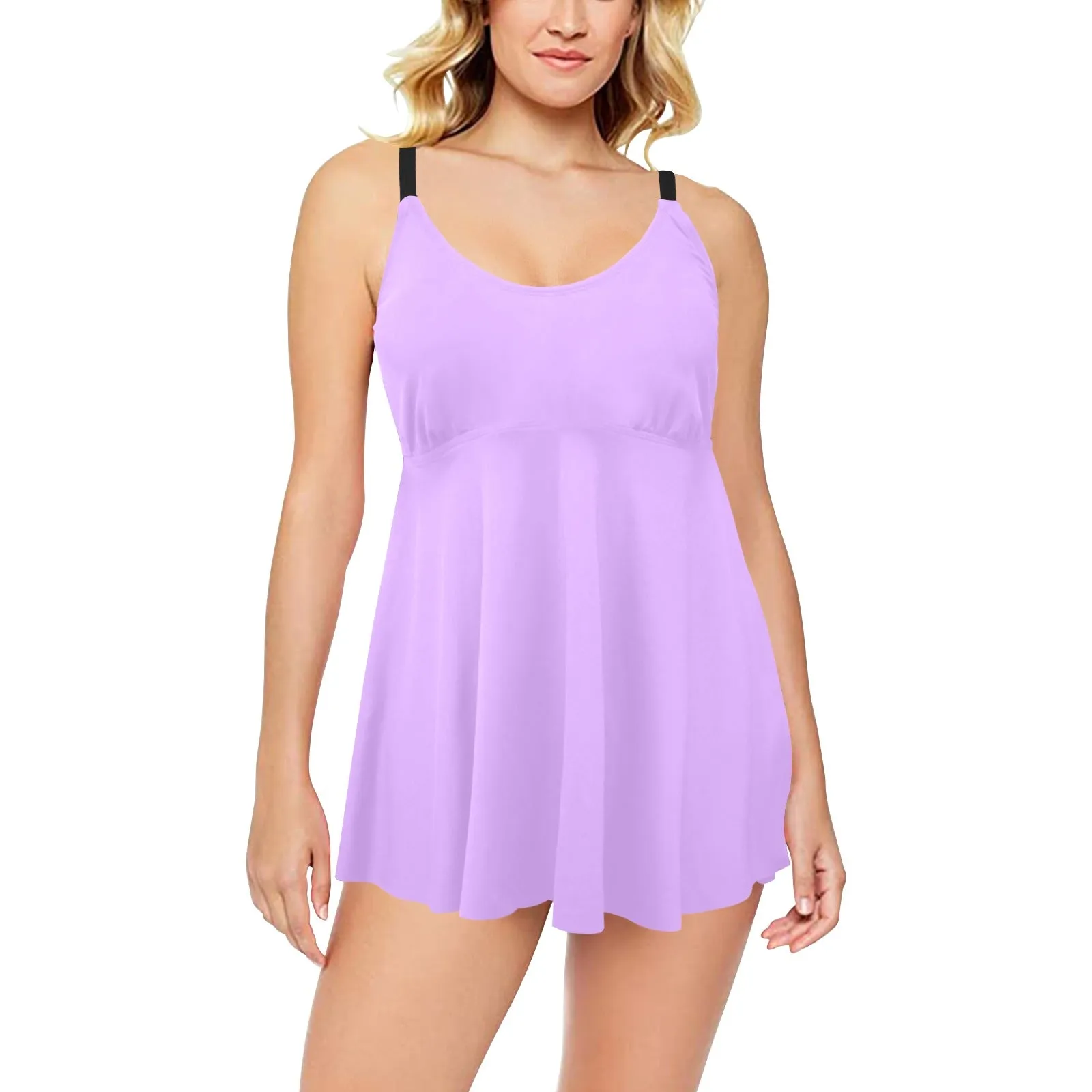 mauve print dress shirt Chest Pleat Swim Dress (Model S31)