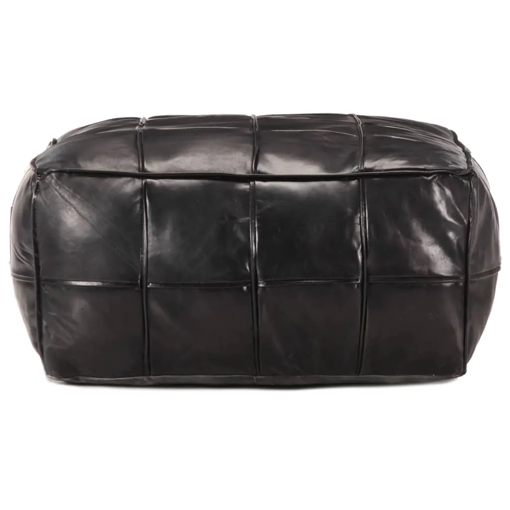 Moroccan Leather Floor Cushion / Ottoman - MOSAIC Design - Squares - Black