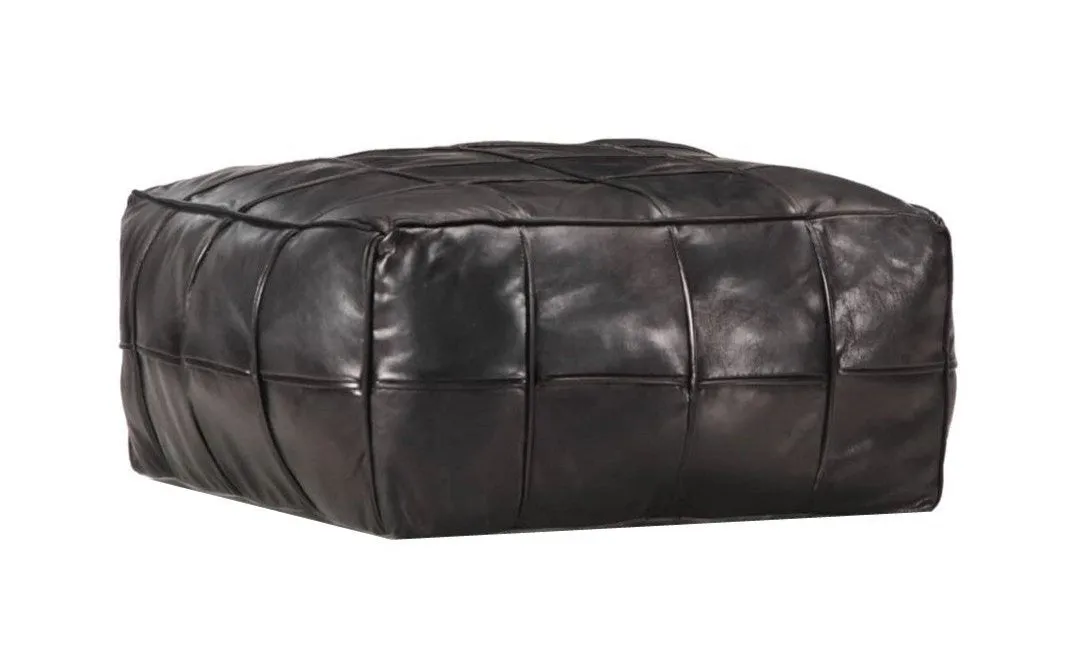 Moroccan Leather Floor Cushion / Ottoman - MOSAIC Design - Squares - Black