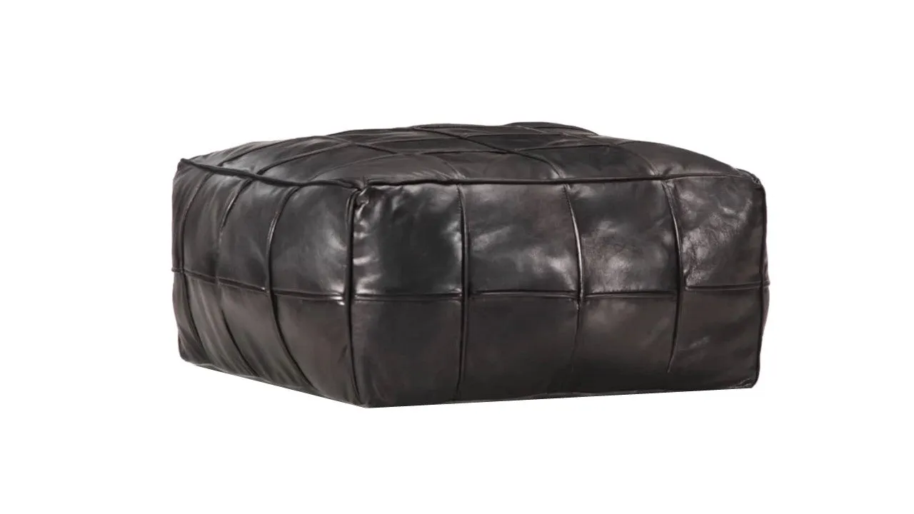 Moroccan Leather Floor Cushion / Ottoman - MOSAIC Design - Squares - Black