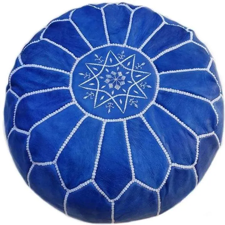 Moroccan Leather Ottoman - Blue of Marrakesh