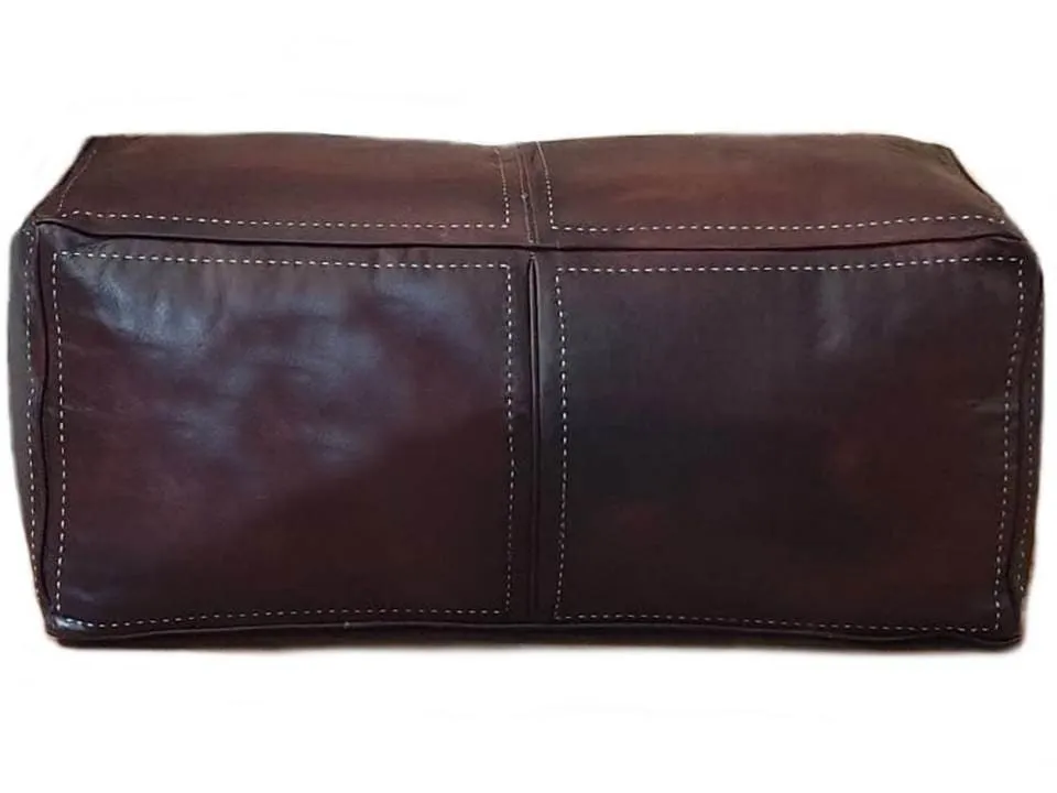 Moroccan Leather Pouf / Ottoman - Rectangular - Brown - Salwa