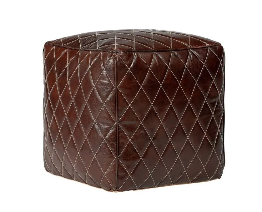 Moroccan Leather Pouf / Ottoman - Square - Brown - King / L