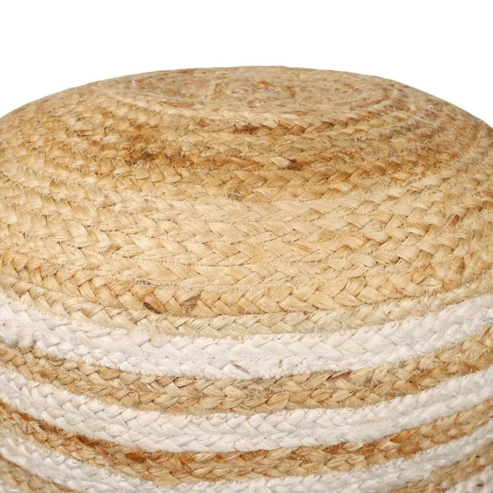 Natural/White Farmhouse Striped Pouf