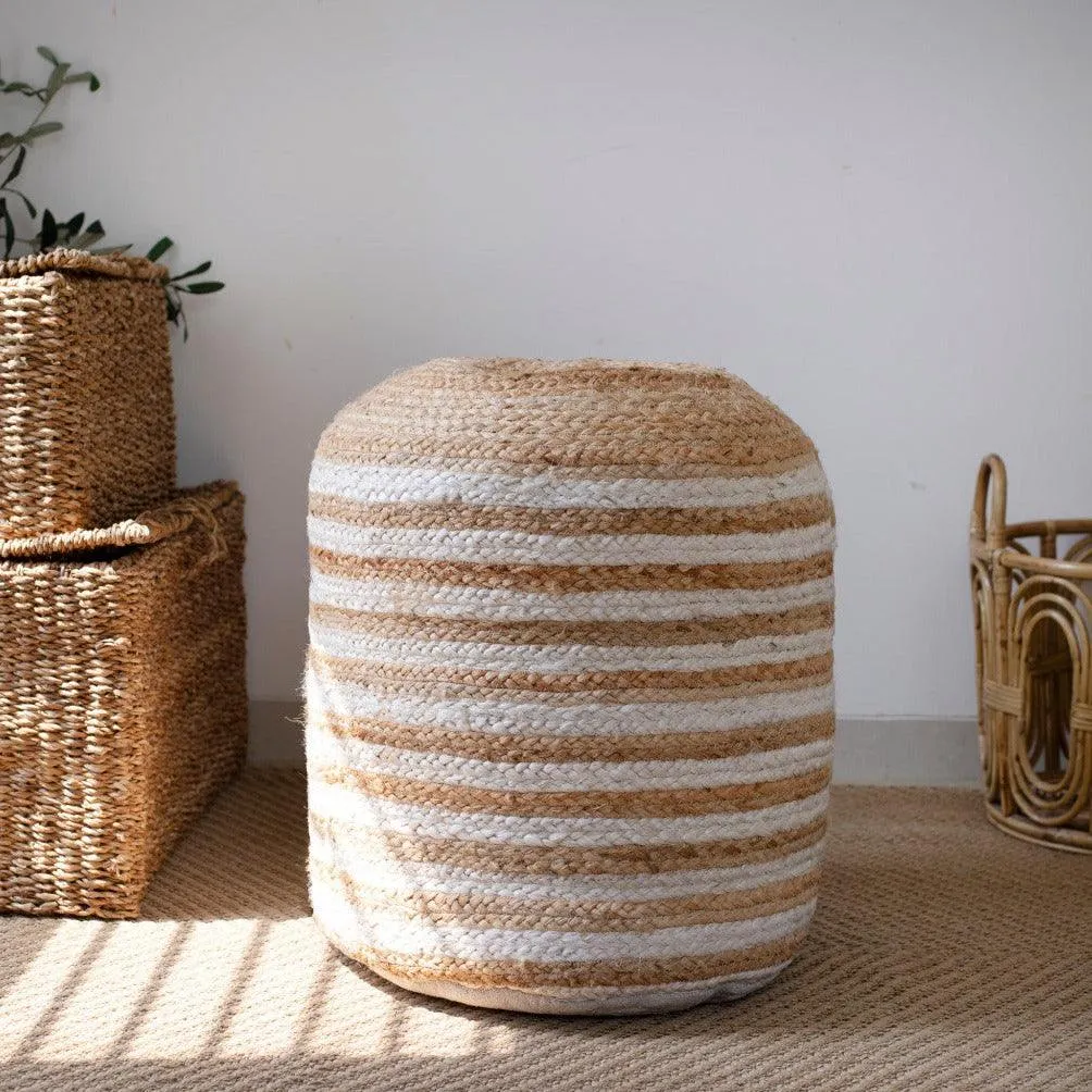 Natural/White Farmhouse Striped Pouf