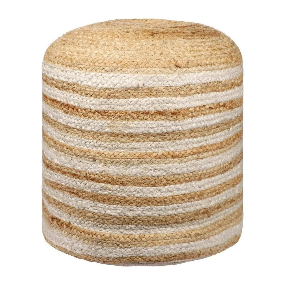 Natural/White Farmhouse Striped Pouf