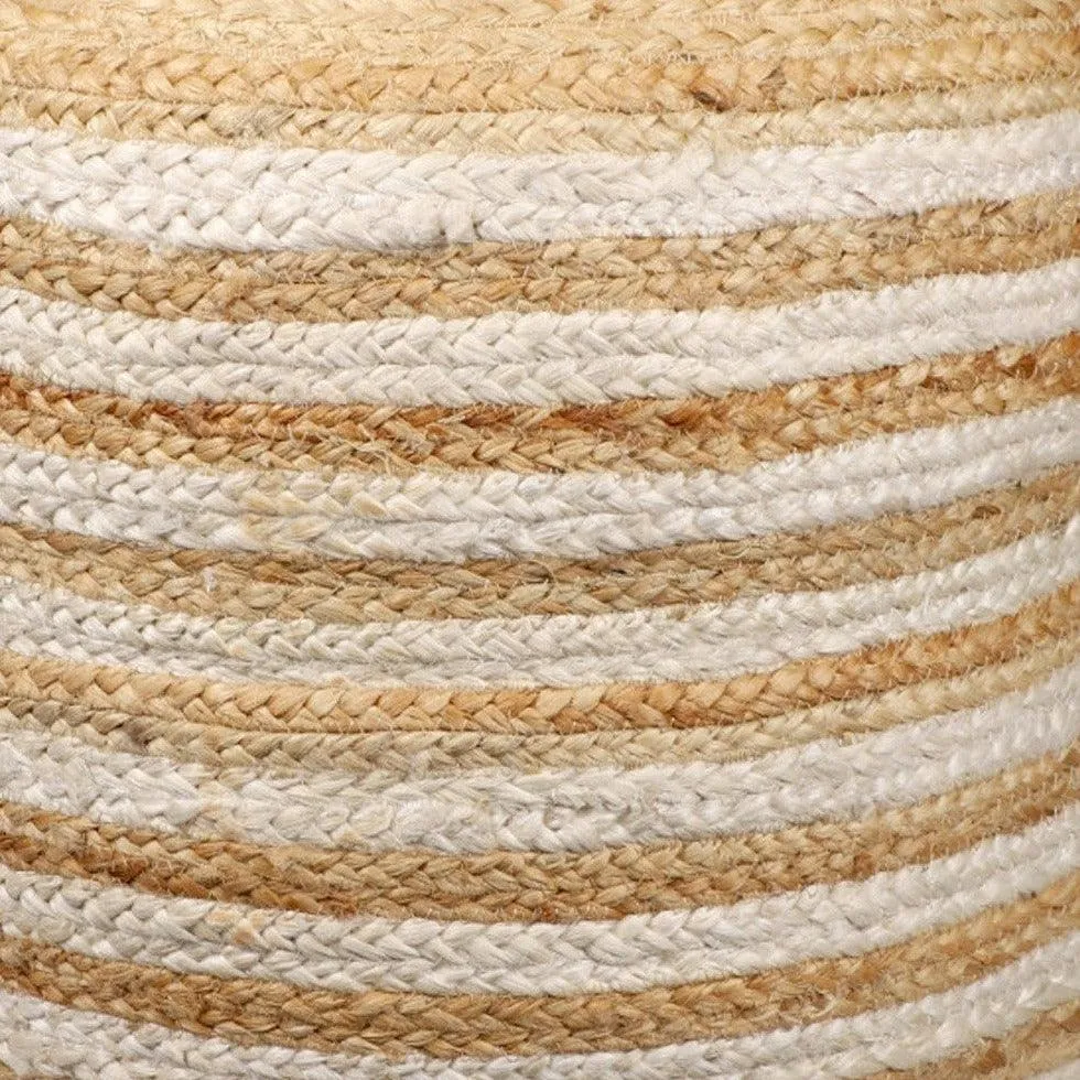 Natural/White Farmhouse Striped Pouf