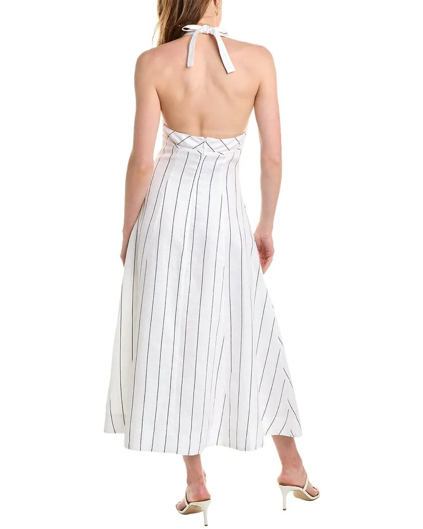 Nicholas Isadora Keyhole Halter Linen-Blend Midi Dress