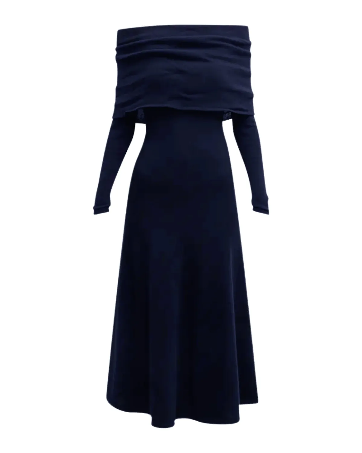 Off the Shoulder Flared Dress (Navy)