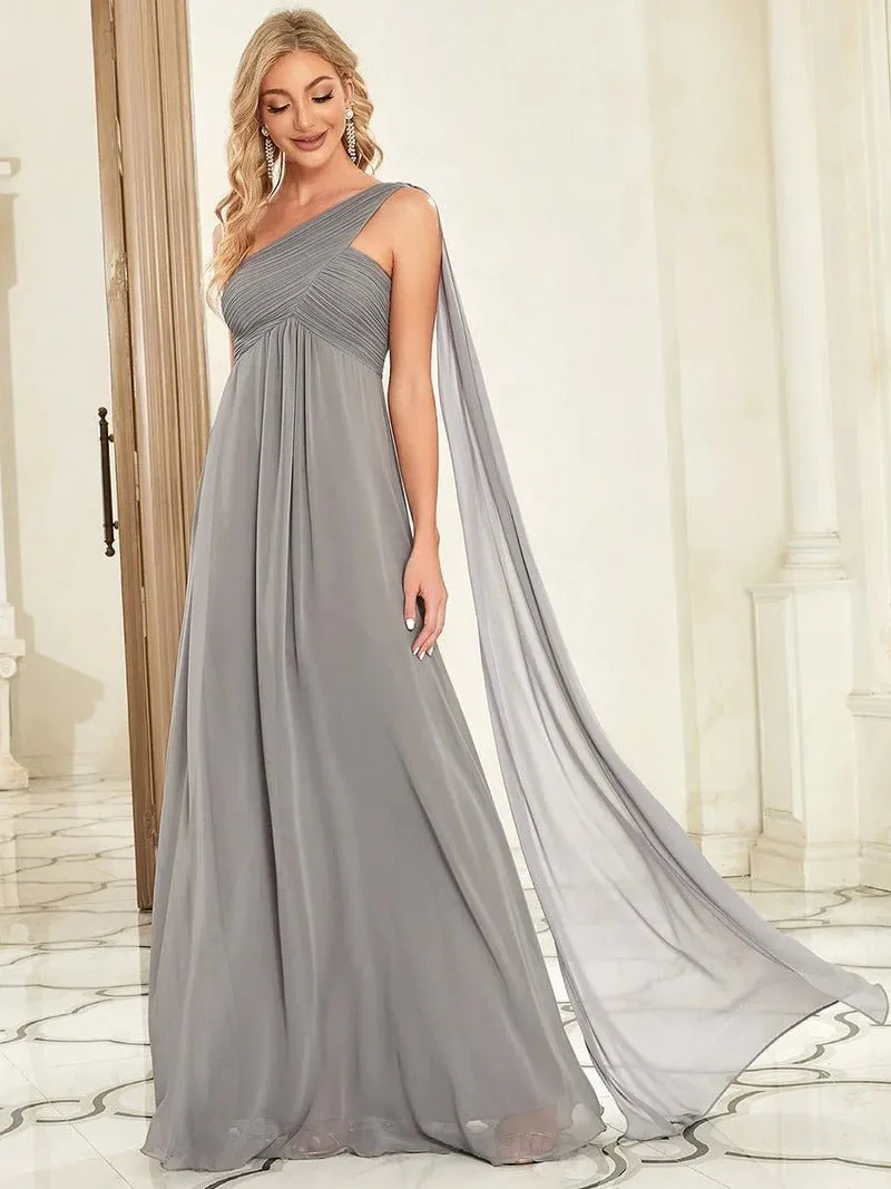 One Shoulder Chiffon Ruffles Long Evening Dresses for