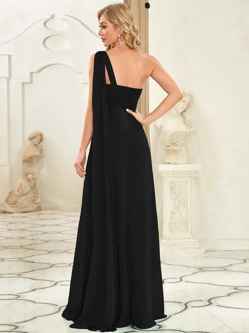 One Shoulder Chiffon Ruffles Long Evening Dresses for