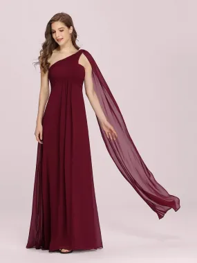 One Shoulder Chiffon Ruffles Long Evening Dresses for