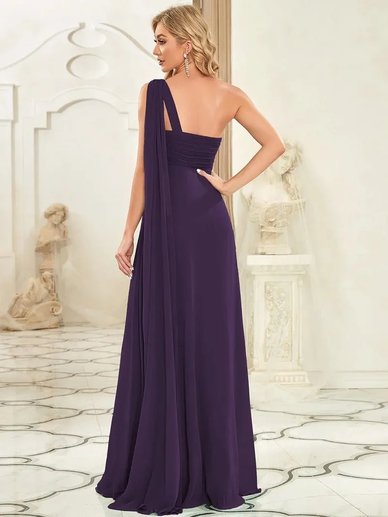 One Shoulder Chiffon Ruffles Long Evening Dresses for