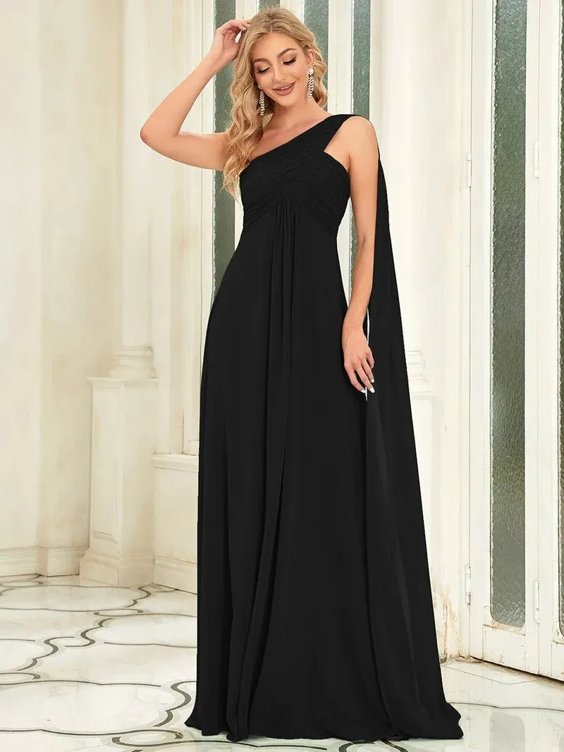 One Shoulder Chiffon Ruffles Long Evening Dresses for