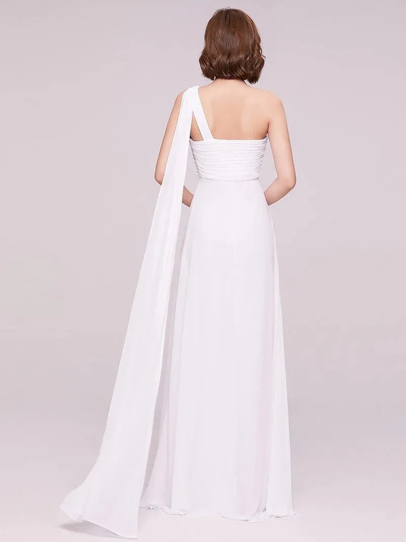 One Shoulder Chiffon Ruffles Long Evening Dresses for