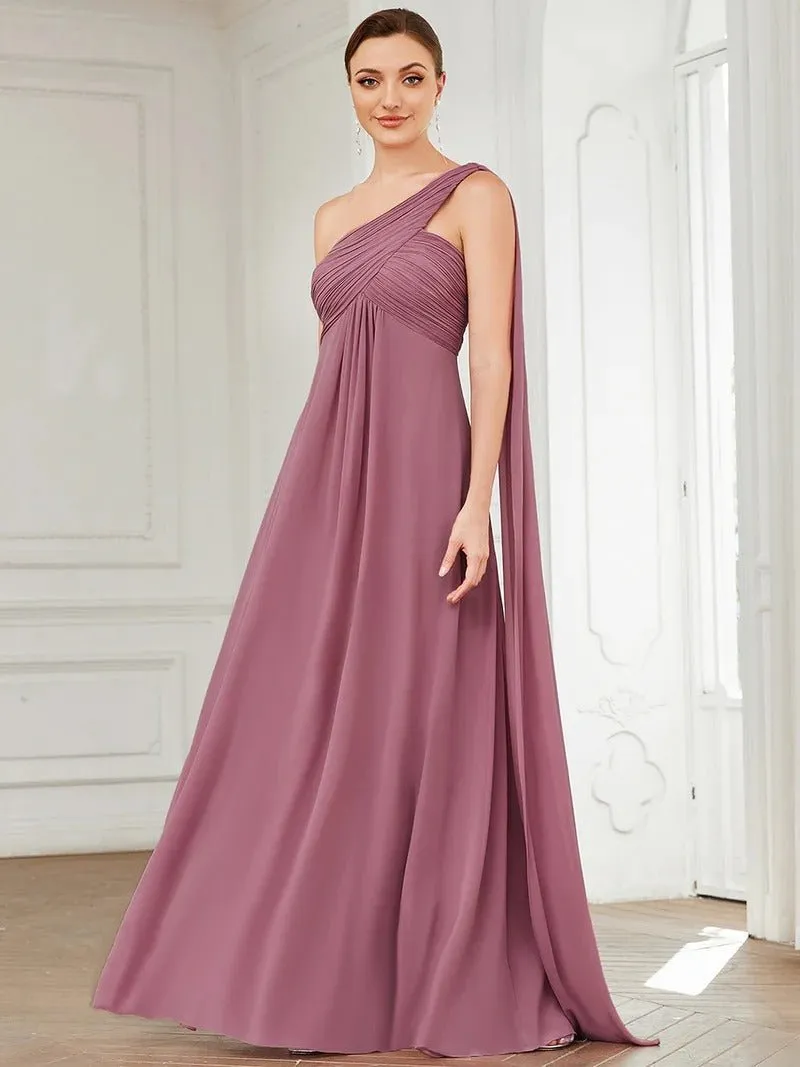 One Shoulder Chiffon Ruffles Long Evening Dresses for