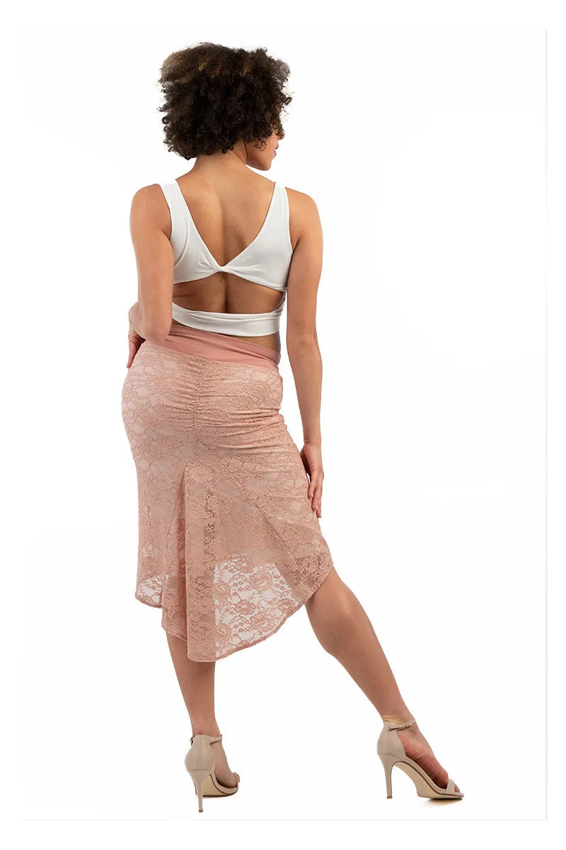 Pastel Peach Floral Lace Fishtail Tango Skirt