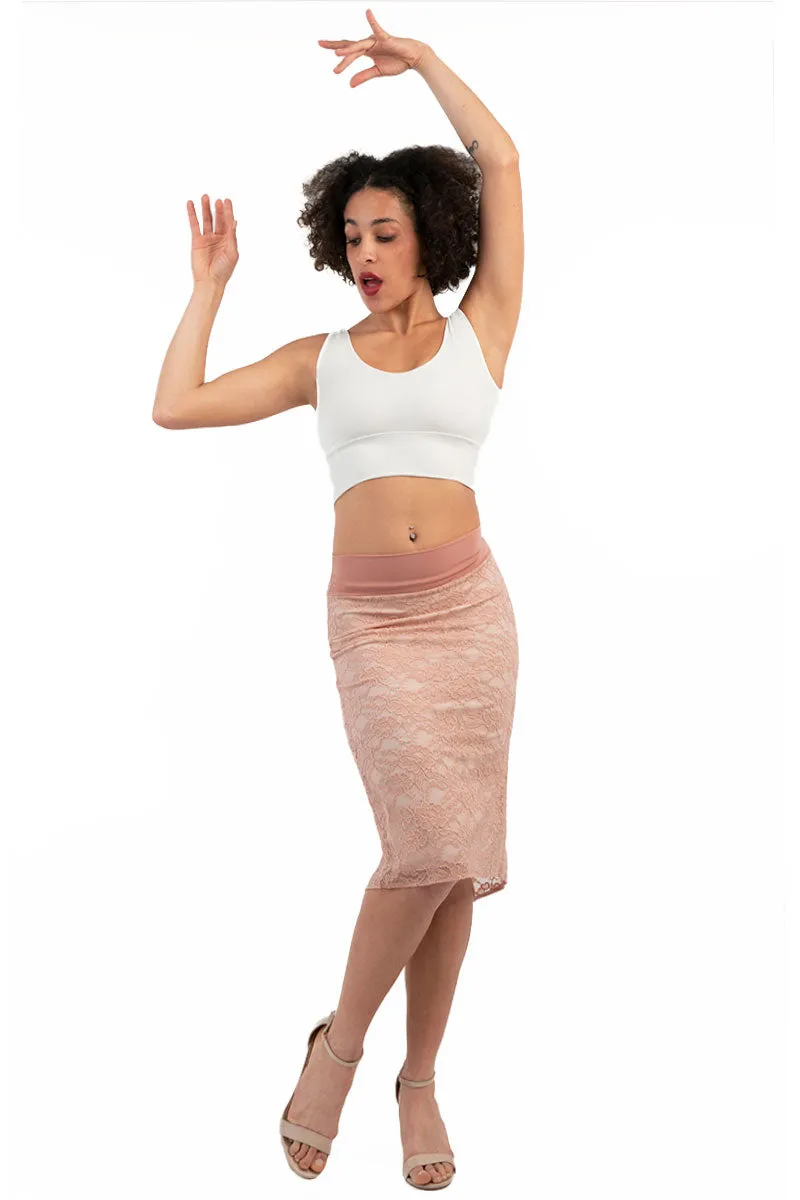 Pastel Peach Floral Lace Fishtail Tango Skirt