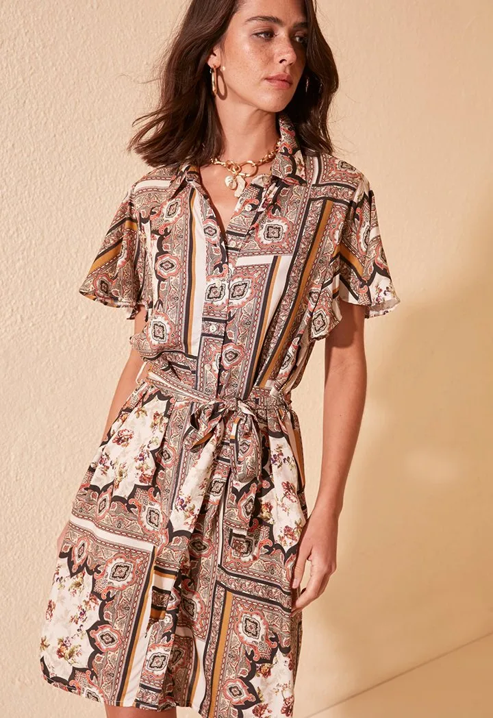 Pattern Print Shirt Dress