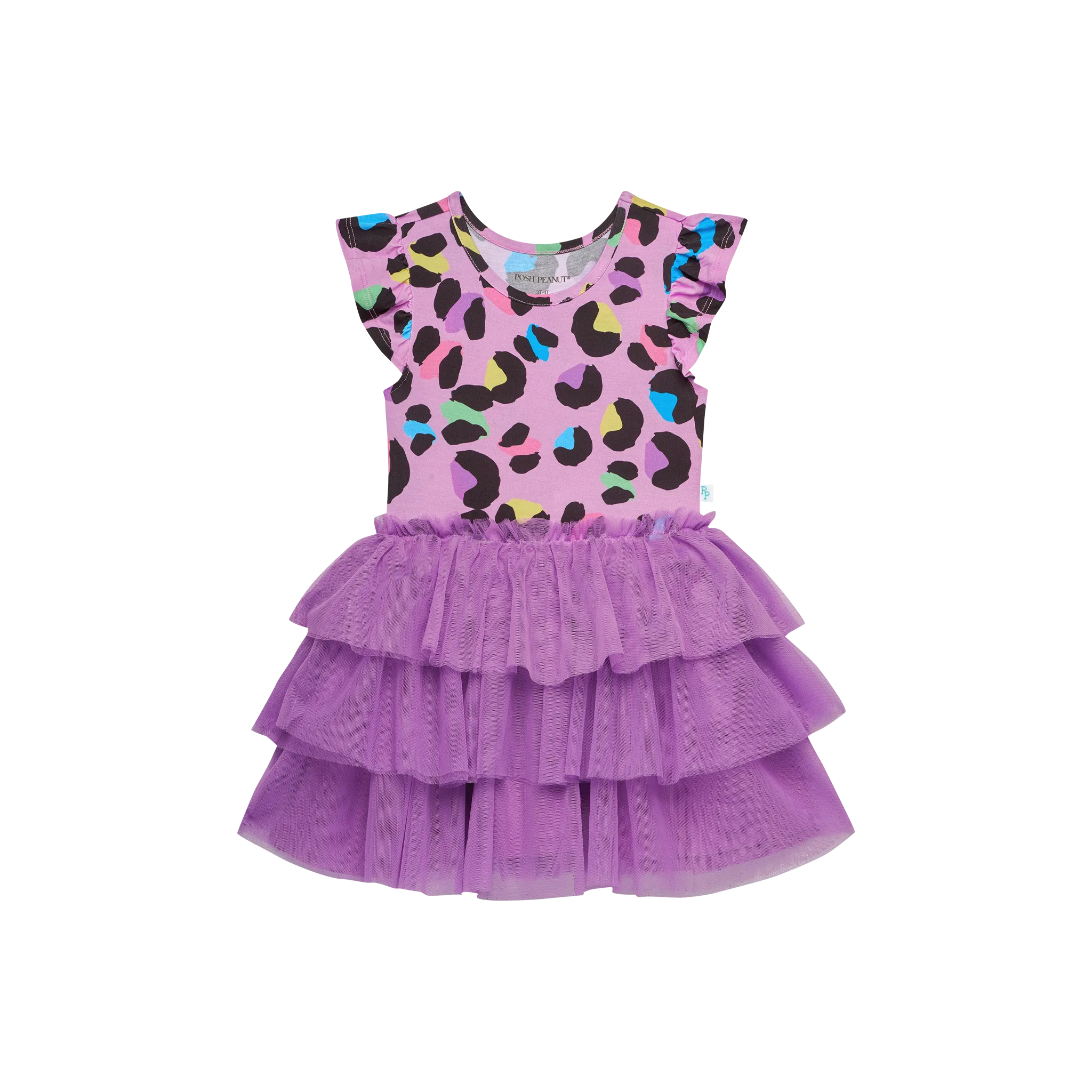 Posh Peanut Electric Leopard Ruffled Cap Sleeve Tulle Dress