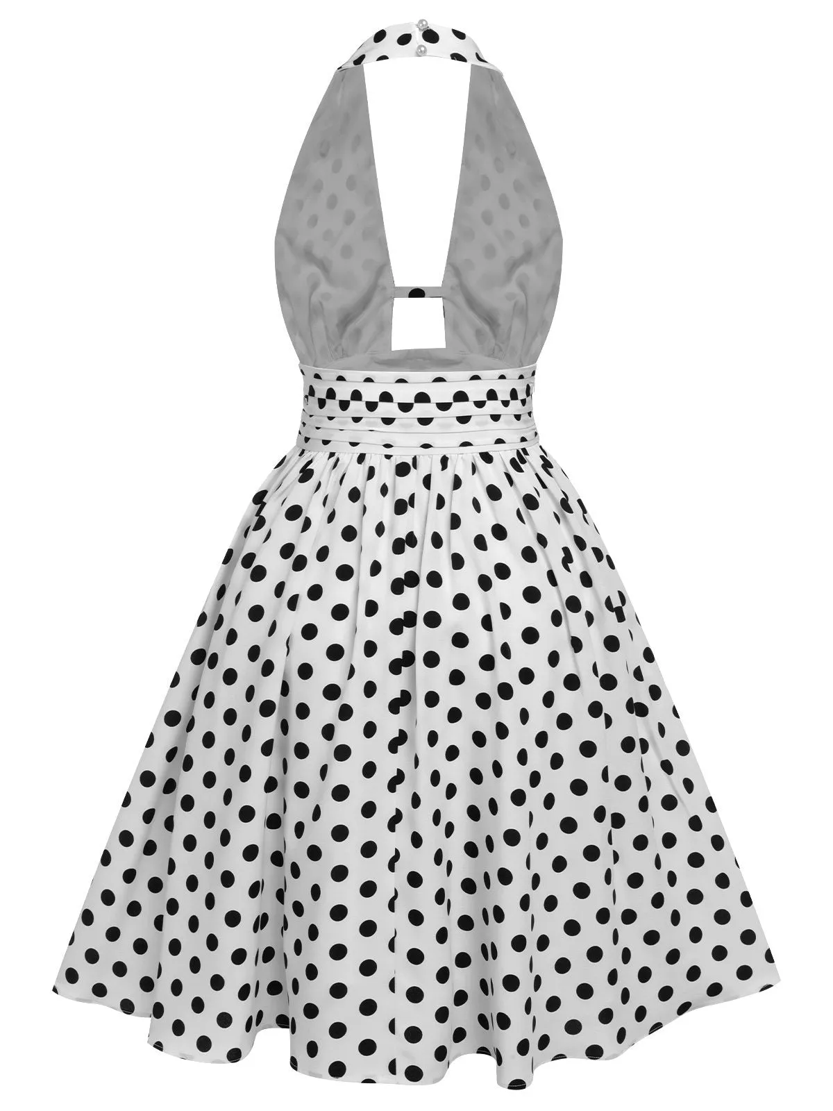 [Pre-Sale] White 1950s Polka Dot Halter Folds Dress