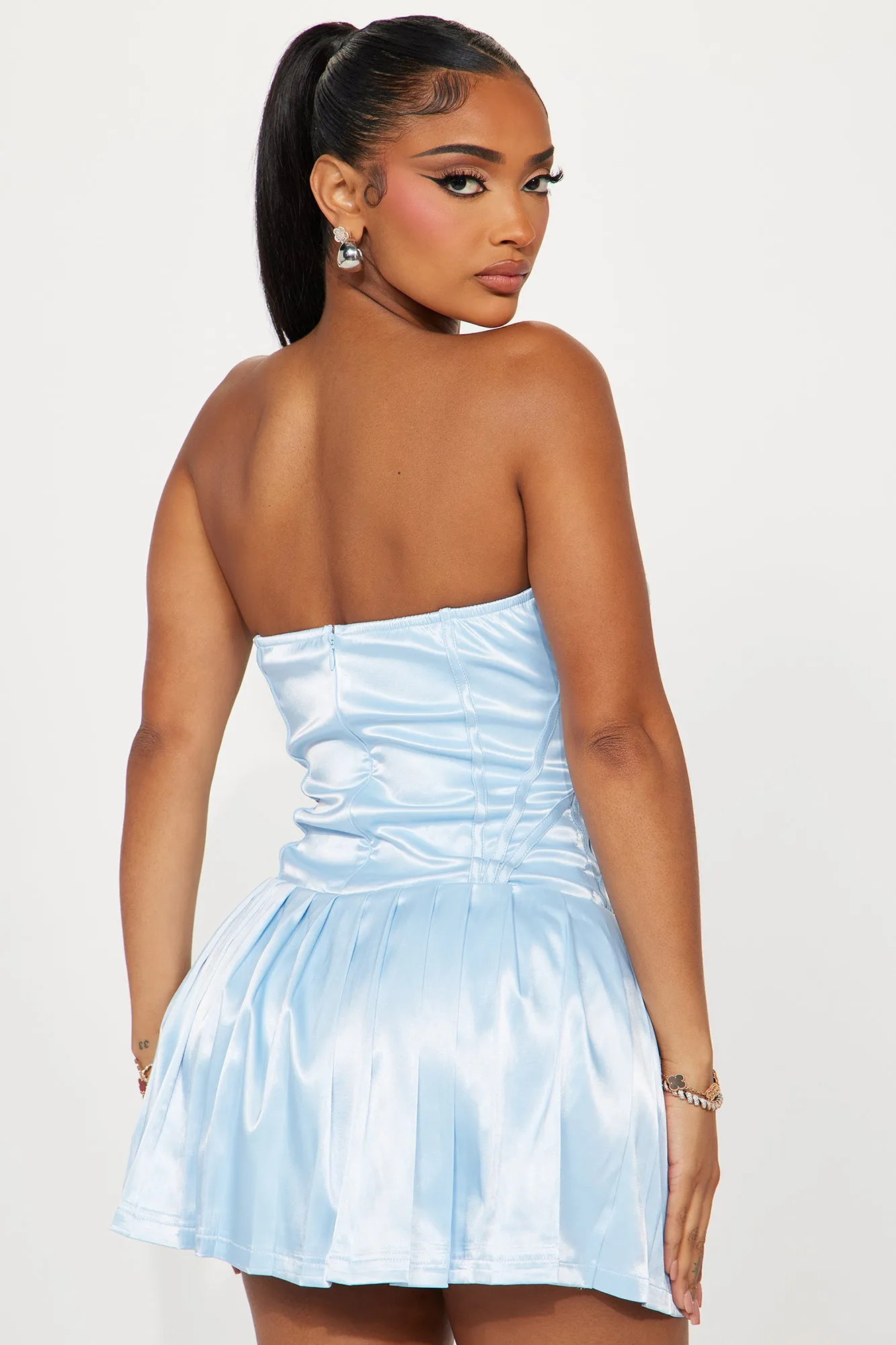 Princess Treatment Satin Micro Mini Dress - Light Blue