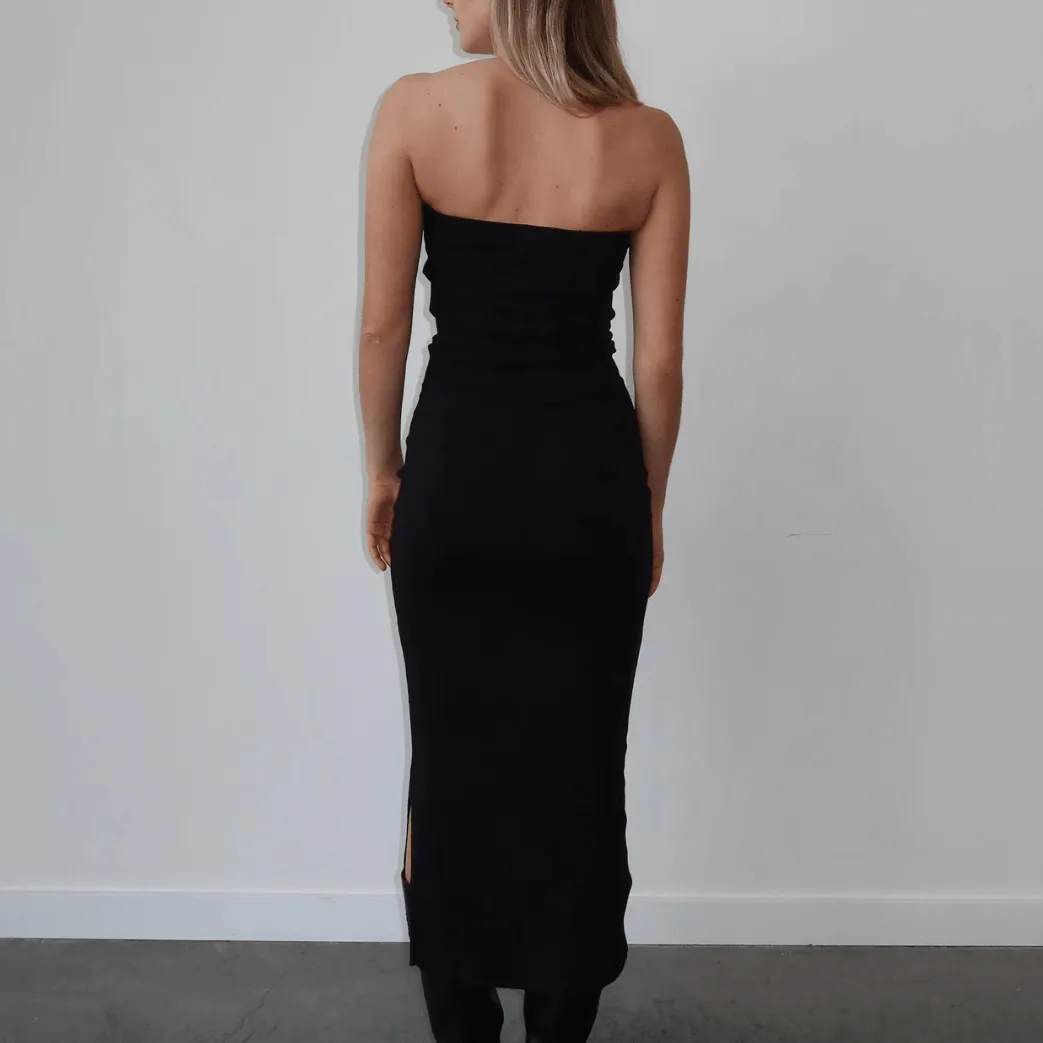 Ribbed Strapless Maxi Dress | Black