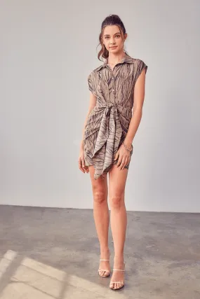 Ruched Shirt Dress in Animal Print