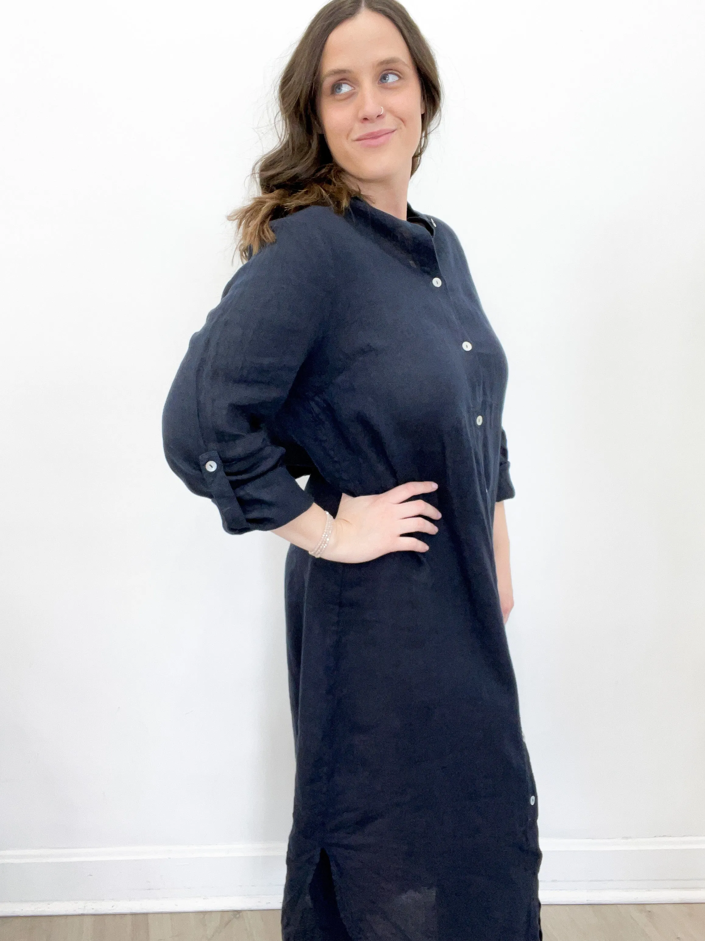 Sedona Linen Dress in Navy