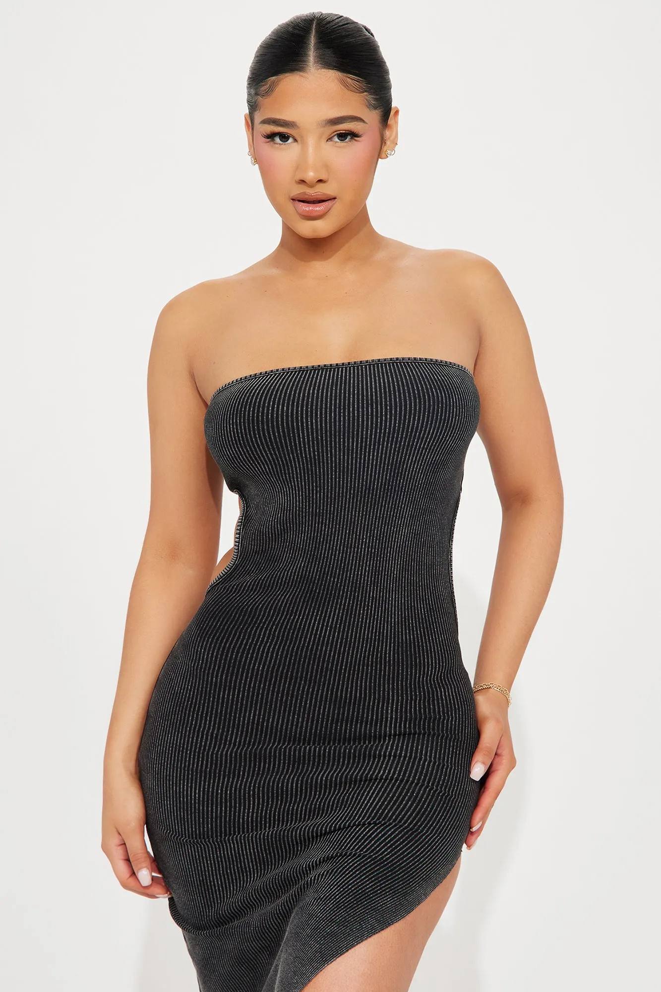 Show It Off Ribbed Midi Dress - Charcoal