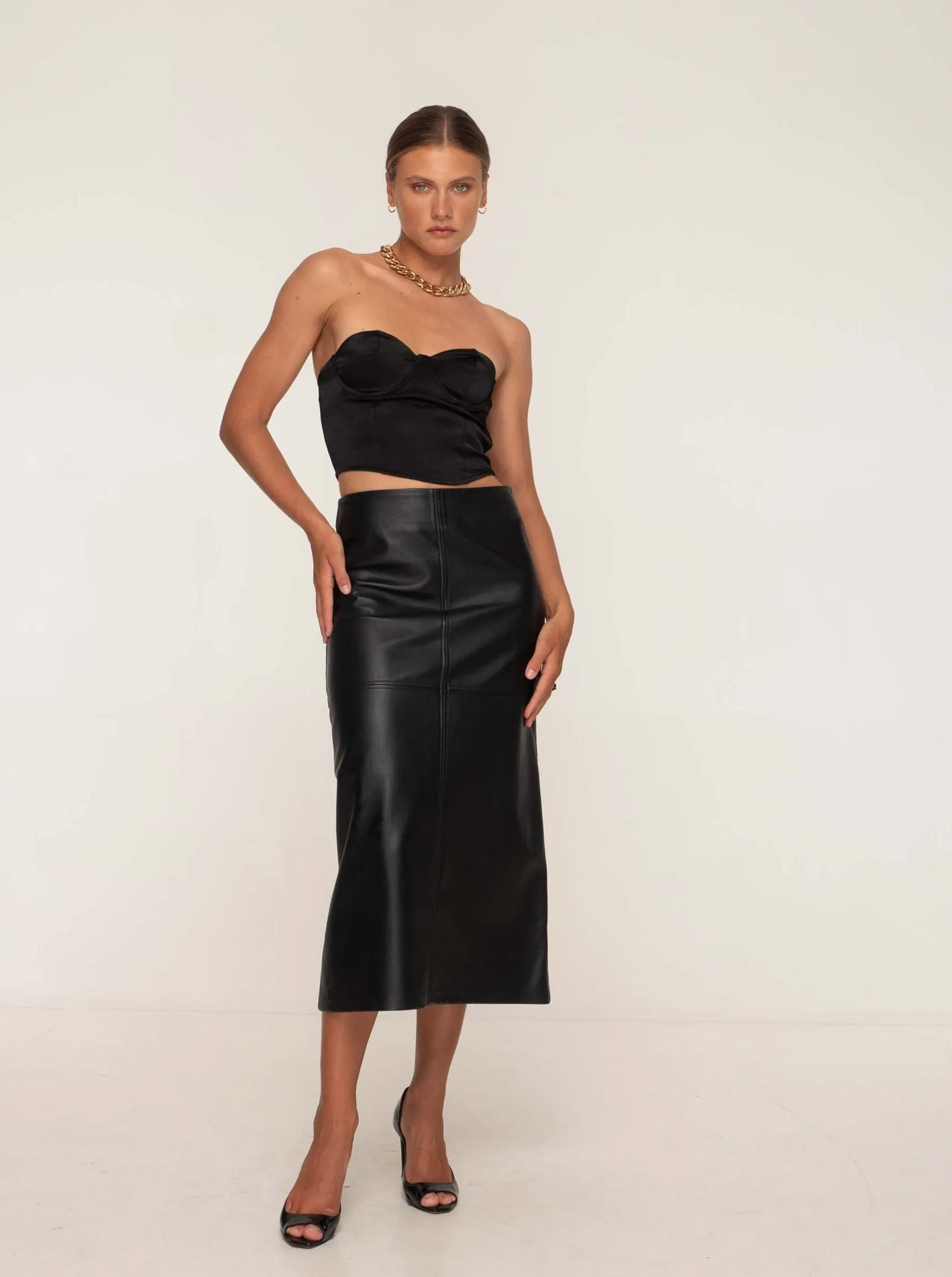 SIENNA LEATHER MAXI SKIRT - BLACK