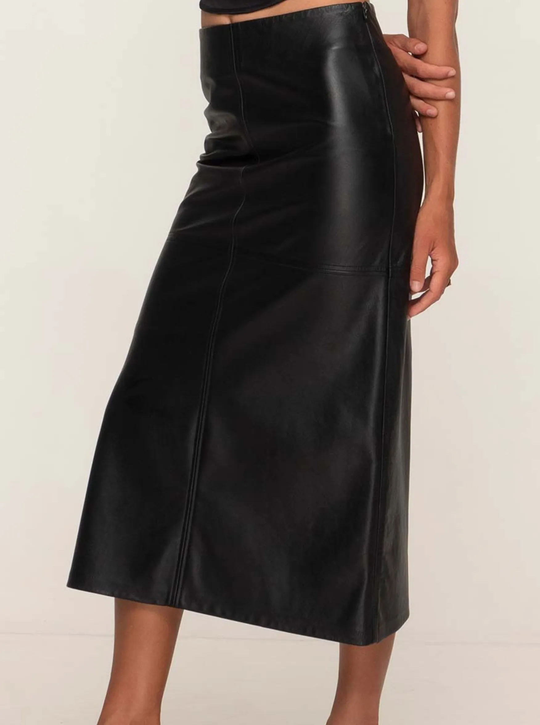 SIENNA LEATHER MAXI SKIRT - BLACK