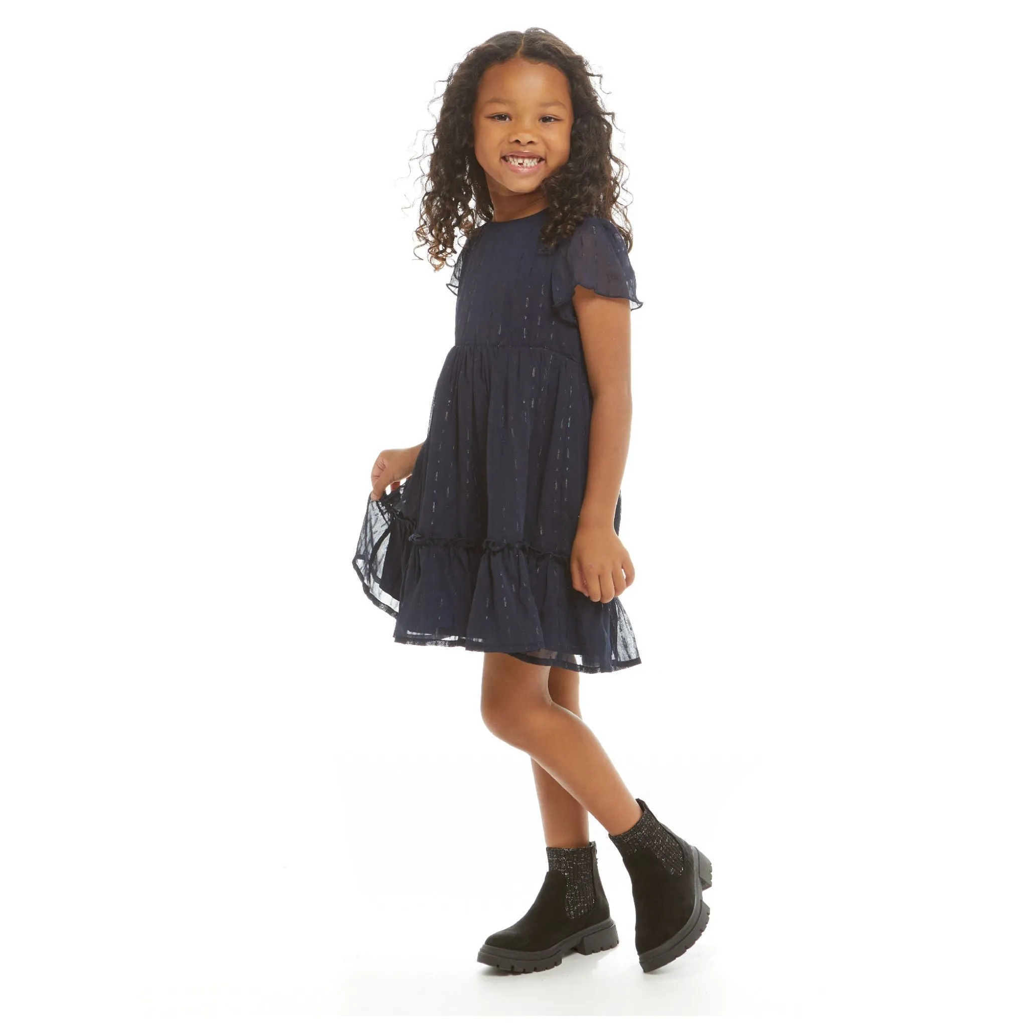 Starry Elegance Holiday Dress  | Navy