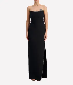 Strapless Silk Embellished Maxi Dress in Black