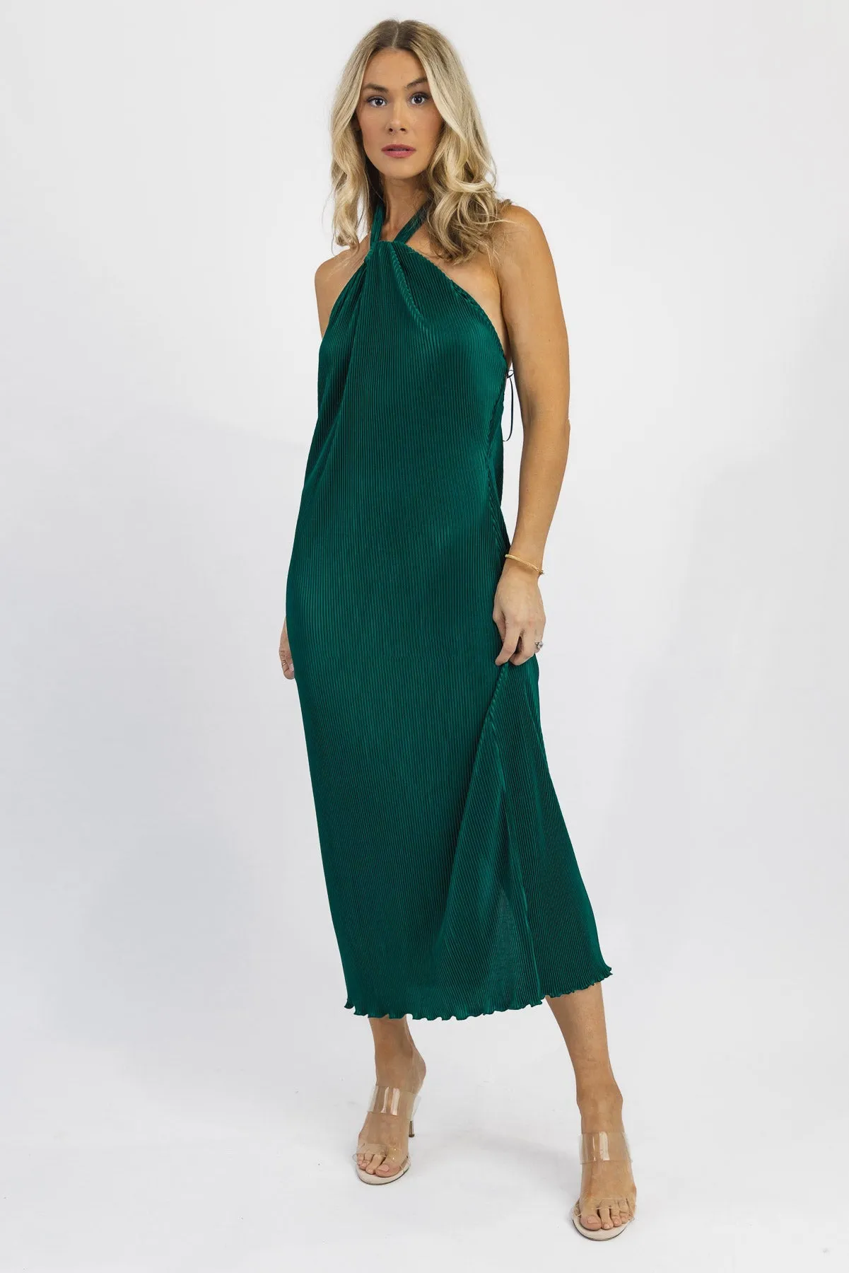 Sunset Secret Green Halter Midi Dress - Final Sale