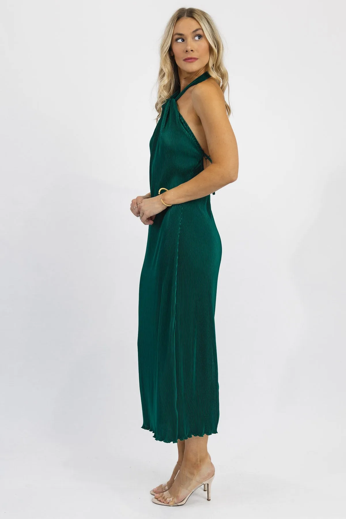 Sunset Secret Green Halter Midi Dress - Final Sale