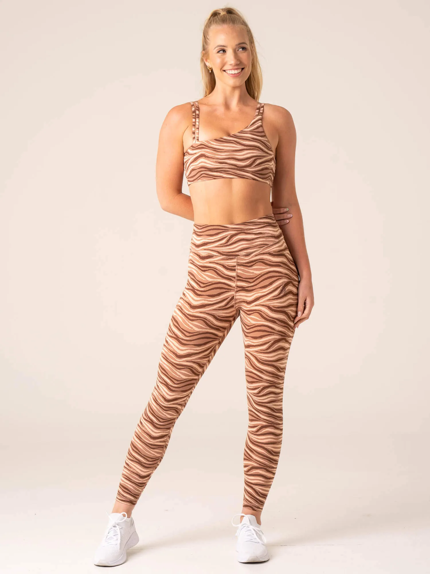 Unstoppable One Shoulder Sports Bra - Mocha Zebra