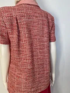 Vintage Chanel 02P, 2002 Spring Pink/Red Short Sleeve Tweed Jacket FR 42