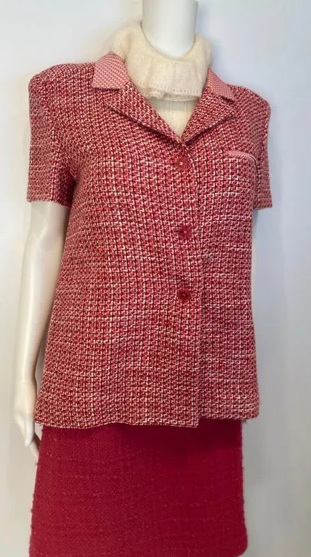 Vintage Chanel 02P, 2002 Spring Pink/Red Short Sleeve Tweed Jacket FR 42