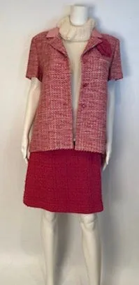 Vintage Chanel 02P, 2002 Spring Pink/Red Short Sleeve Tweed Jacket FR 42