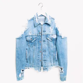 Vintage One a Kind Cold Shoulder Jean Denim Jacket